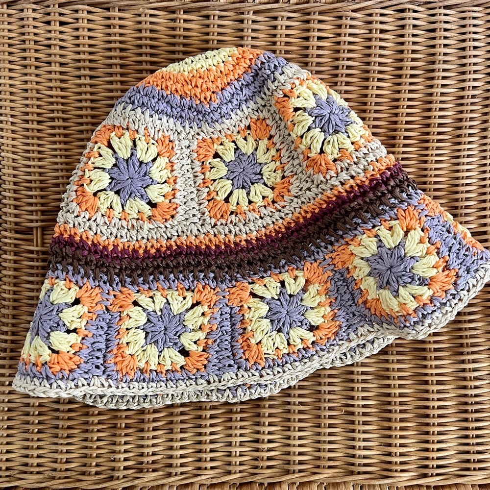 Crochet Straw Multicolor Bucket Hat